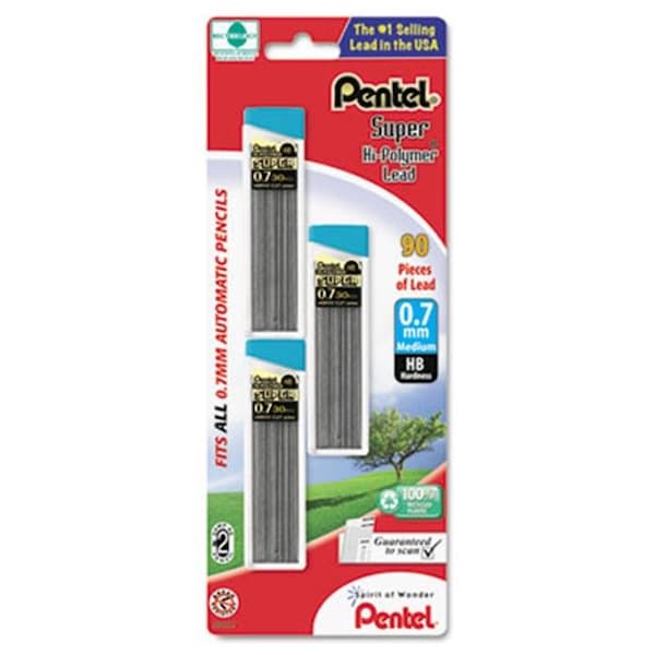 Pentel C27BPHB3K6 Super Hi-Polymer Lead Refills  0.7mm  HB  Black  90 Leads-Pack